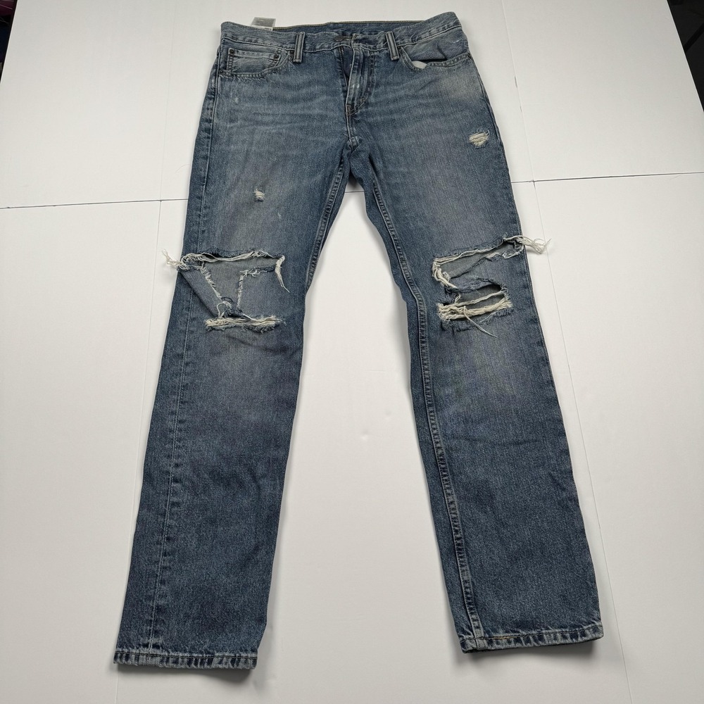 Levis 511 Jeans Mens 32x32 (33x31) Blue Distressed Slim Fit Ripped Knees Pants
